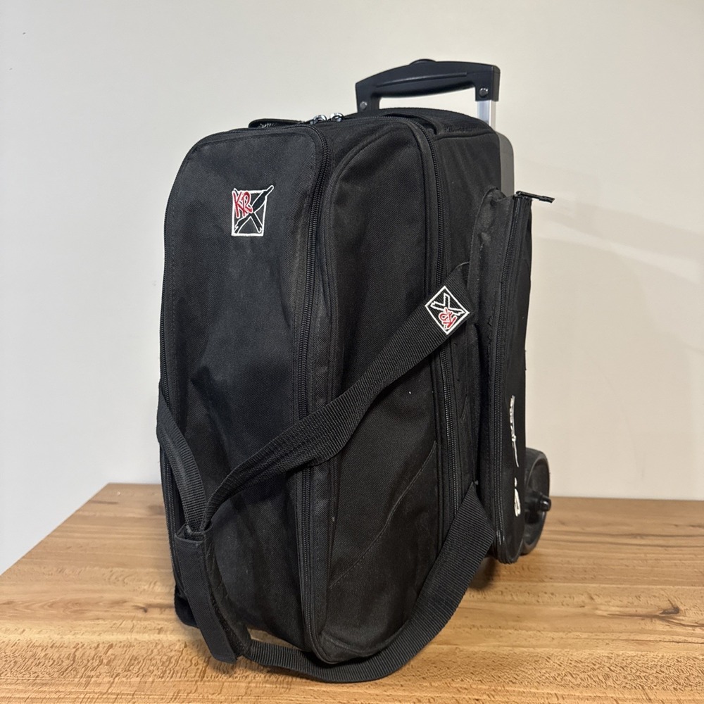 KR Strikeforce Cruiser Smooth Black 2 Ball Roller Bowling Bag Portable Wheels